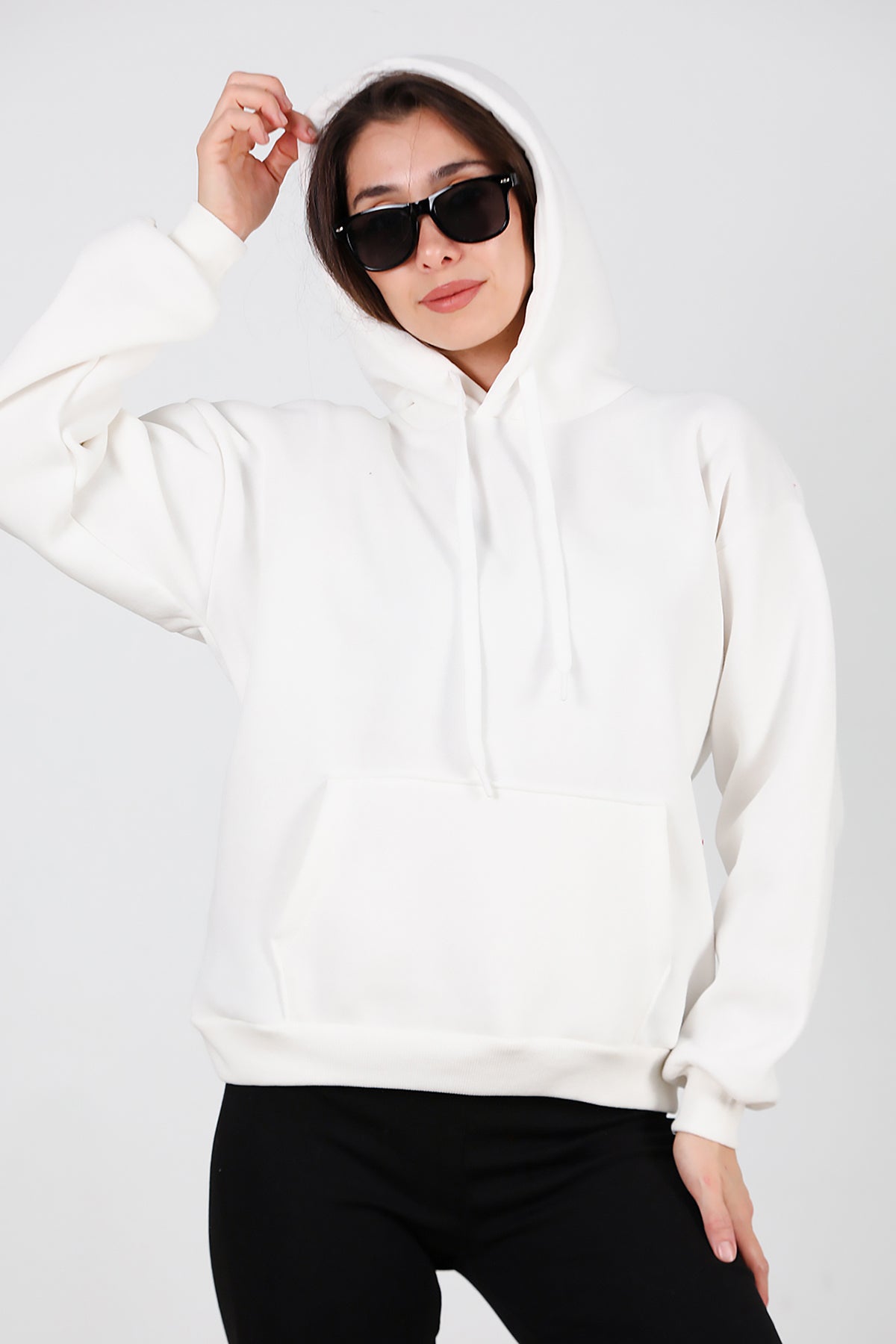 Kadın Kapşonlu Sweat Ekru