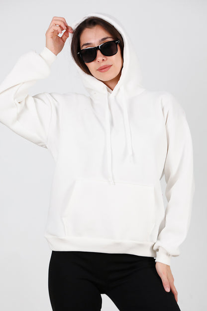 Kadın Kapşonlu Sweat Ekru