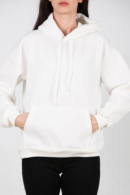 Kadın Kapşonlu Sweat Ekru