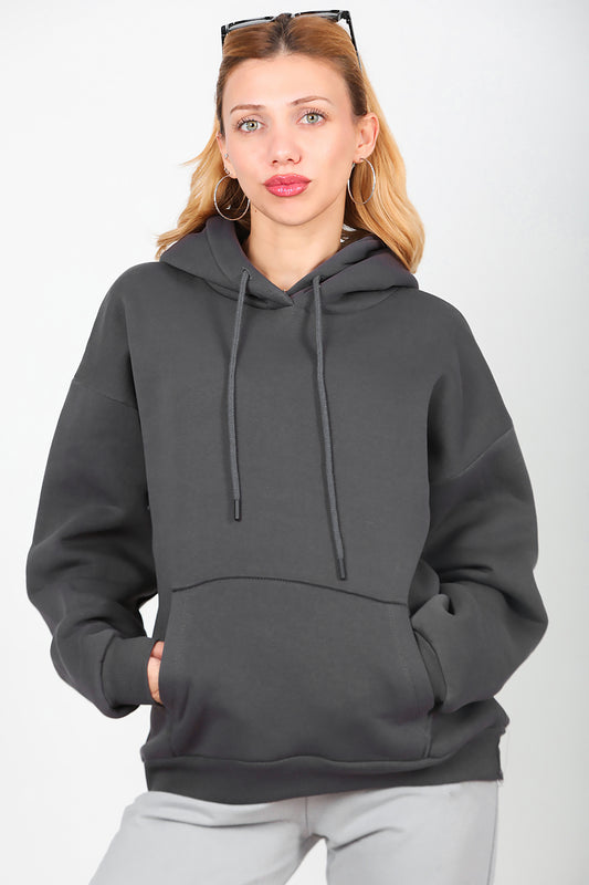 Kadın Kapşonlu Sweat Füme