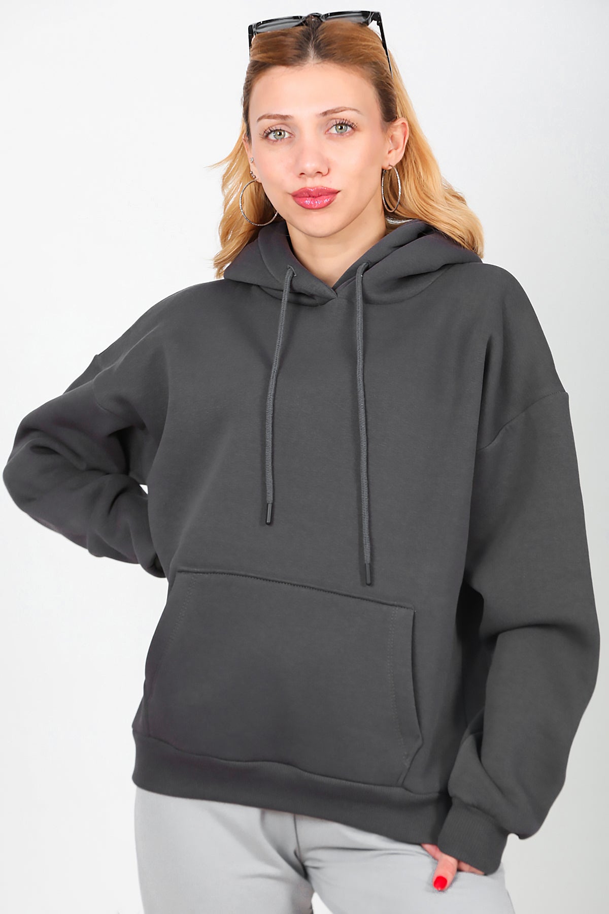Kadın Kapşonlu Sweat Füme