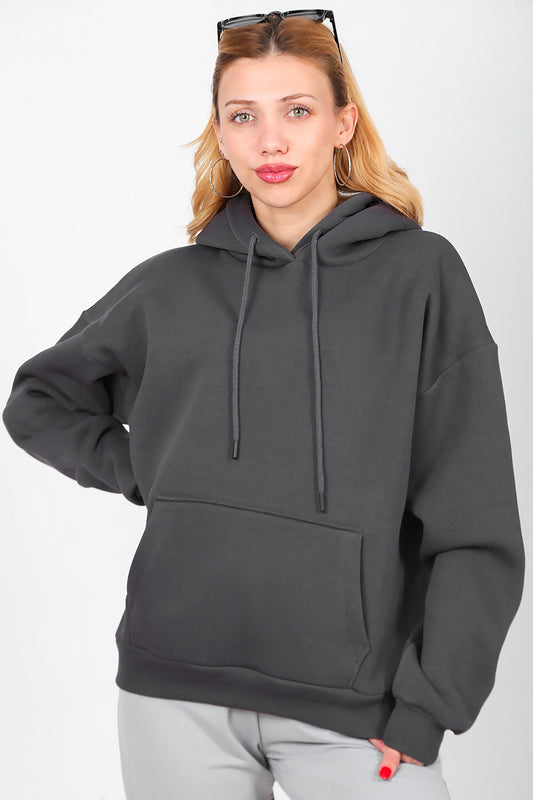 Kadın Kapşonlu Sweat Füme