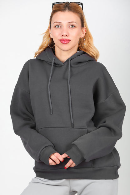 Kadın Kapşonlu Sweat Füme