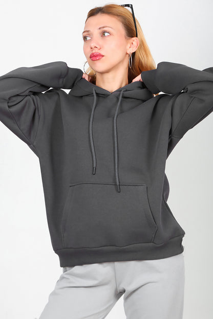 Kadın Kapşonlu Sweat Füme