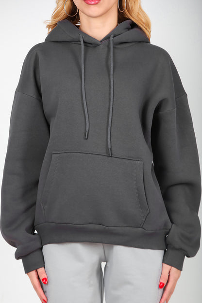 Kadın Kapşonlu Sweat Füme
