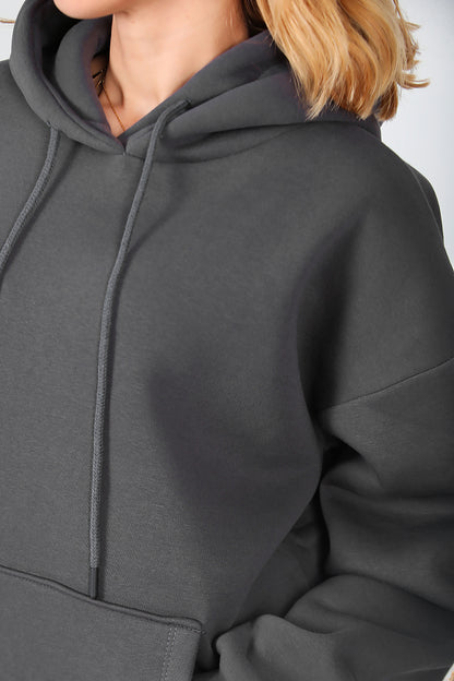 Kadın Kapşonlu Sweat Füme