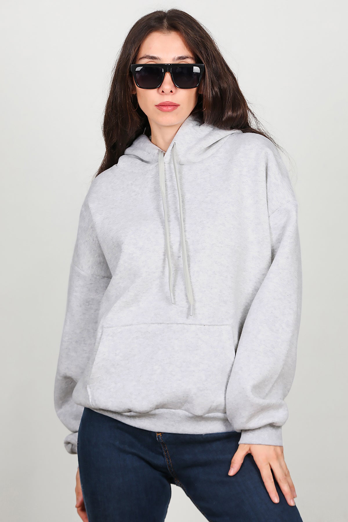 Kadın Kapşonlu Sweat Gri
