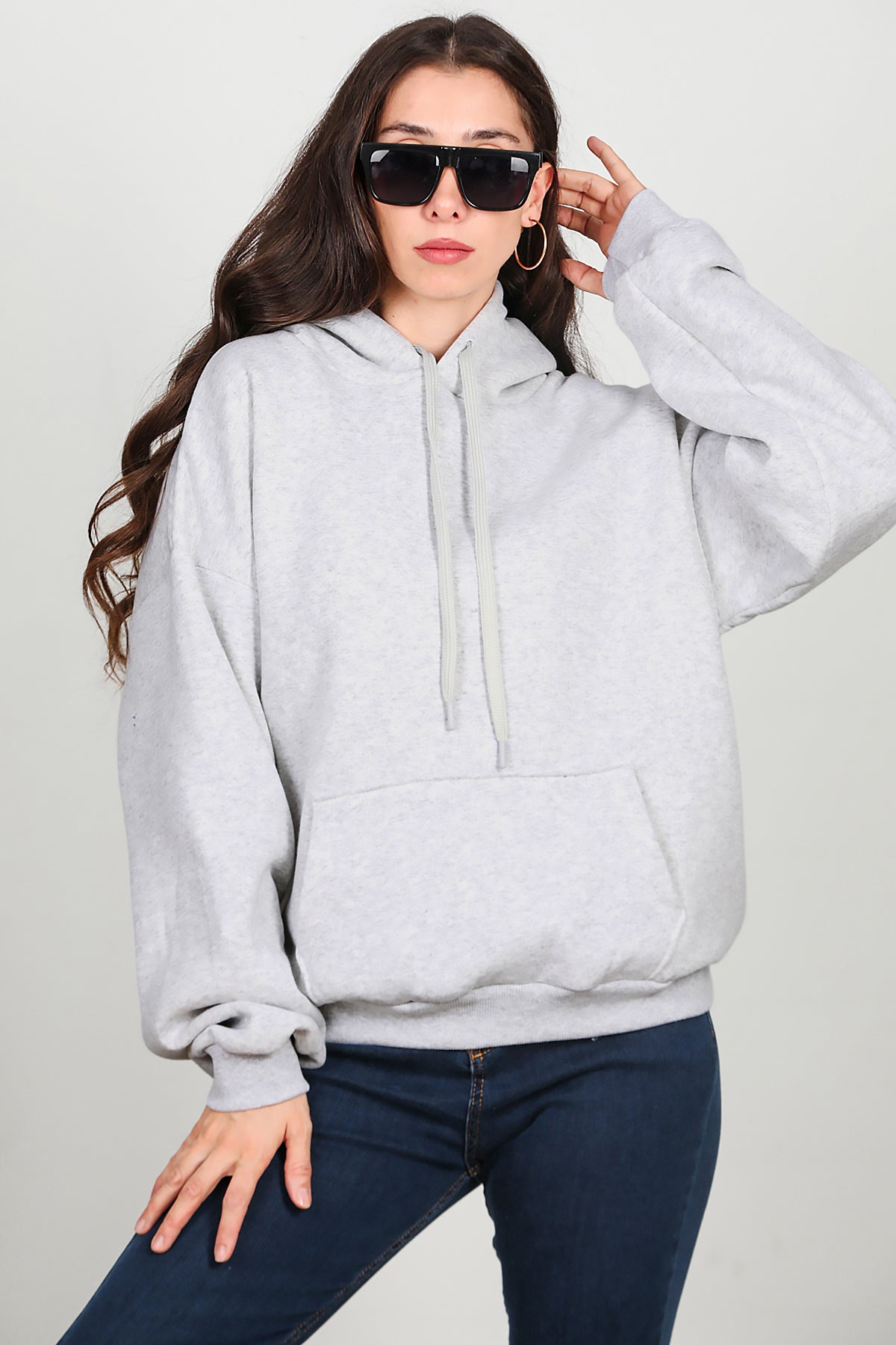 Kadın Kapşonlu Sweat Gri