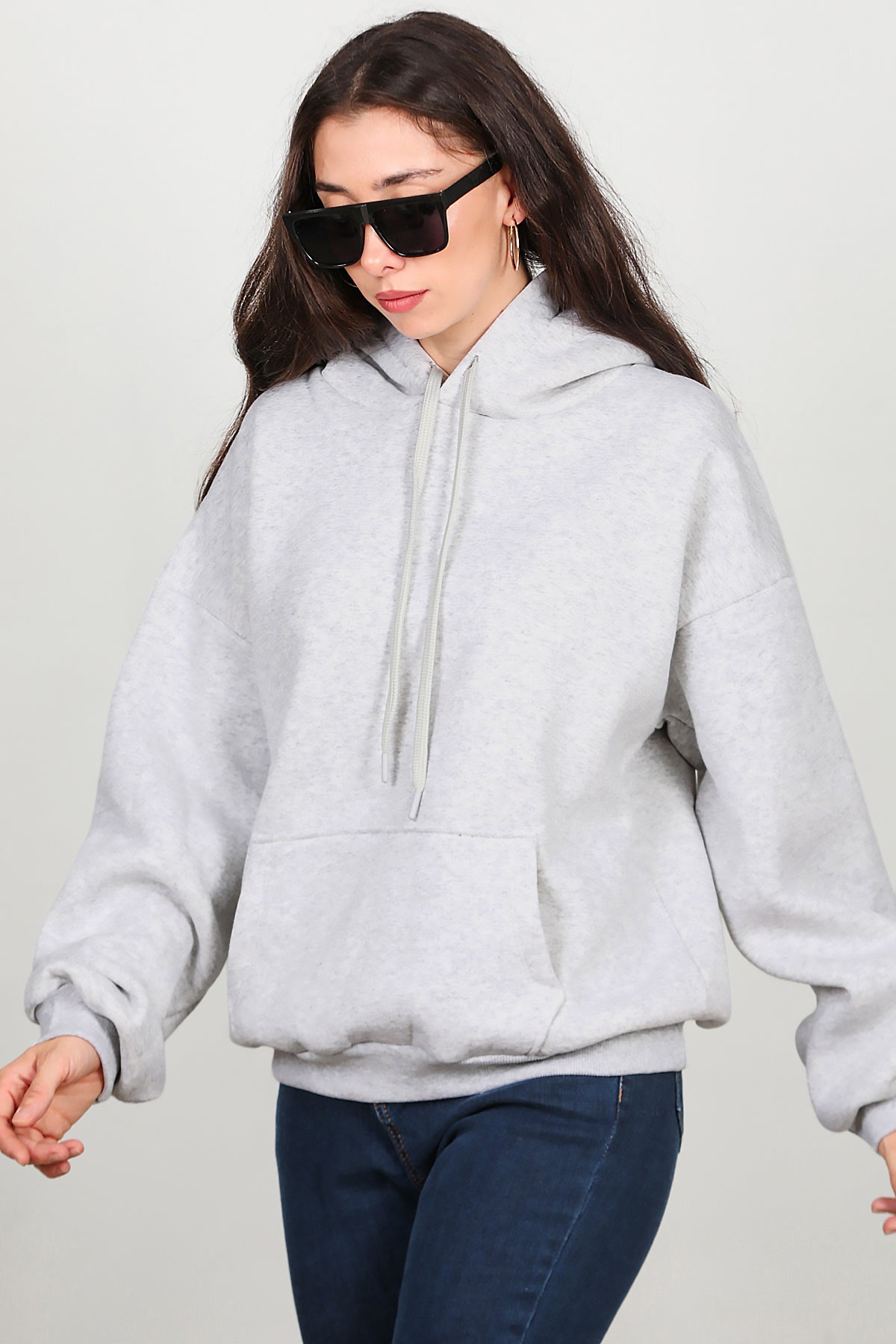 Kadın Kapşonlu Sweat Gri