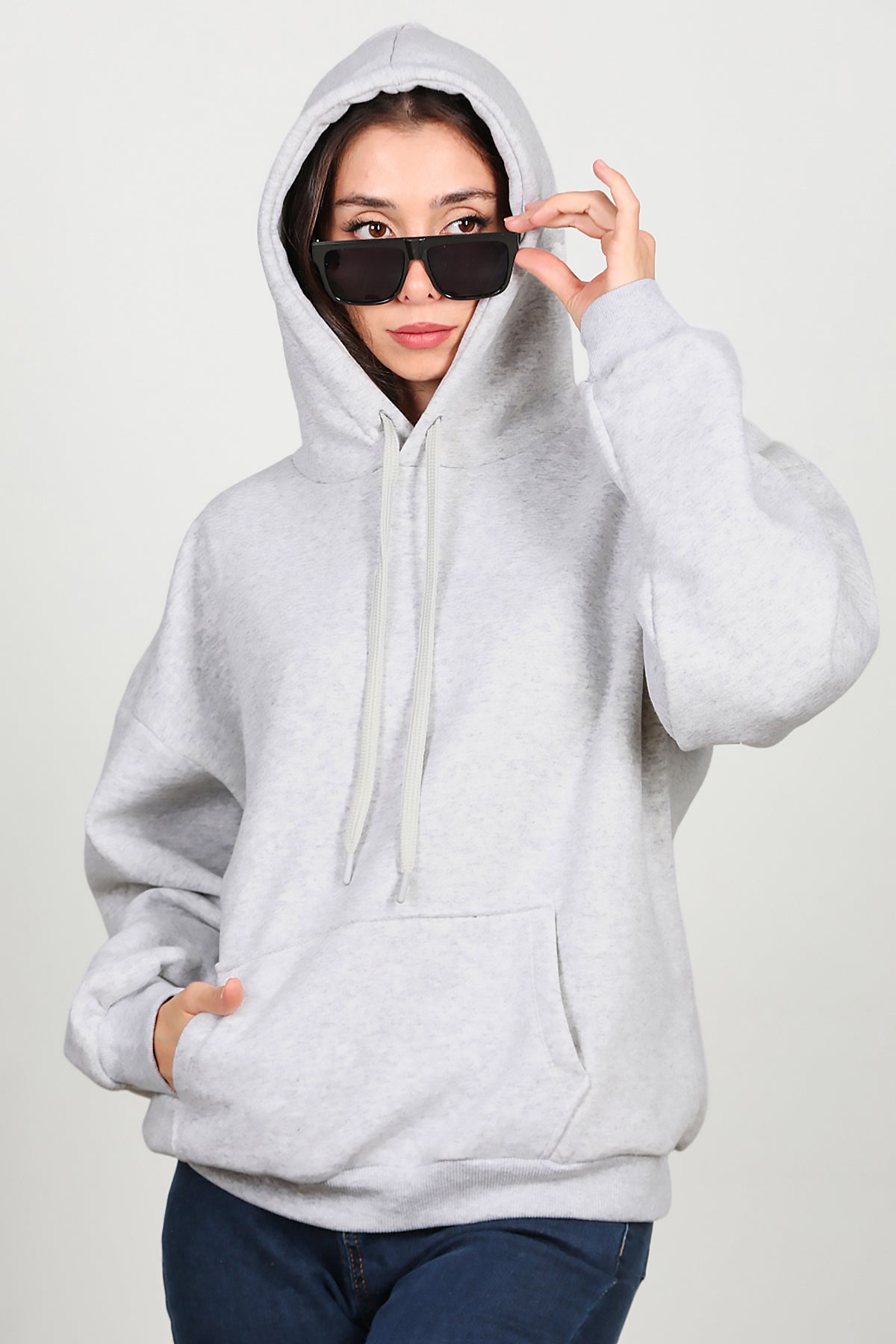 Kadın Kapşonlu Sweat Gri