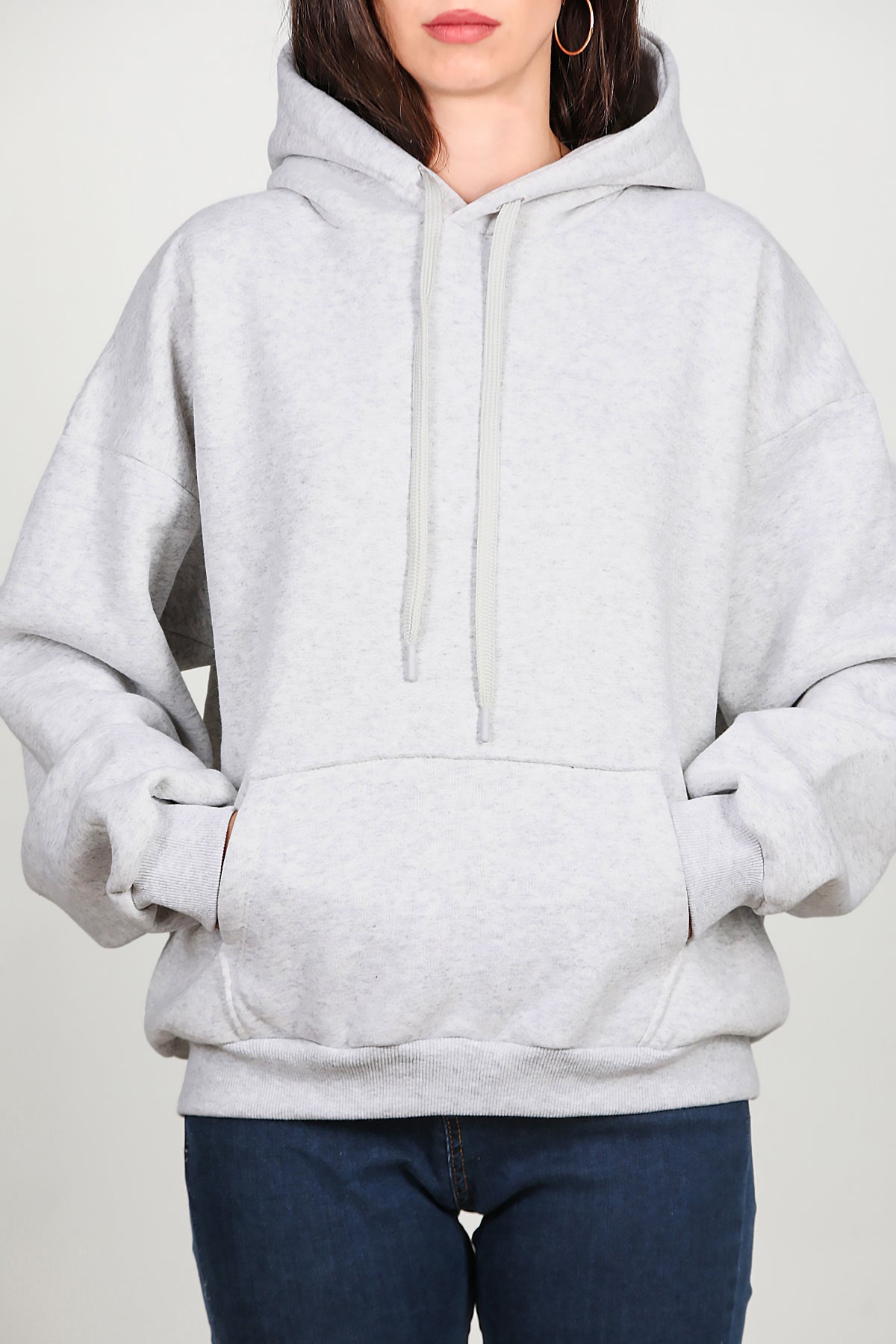 Kadın Kapşonlu Sweat Gri