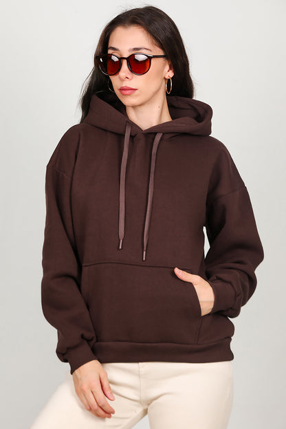 Kadın Kapşonlu Sweat Kahverengi