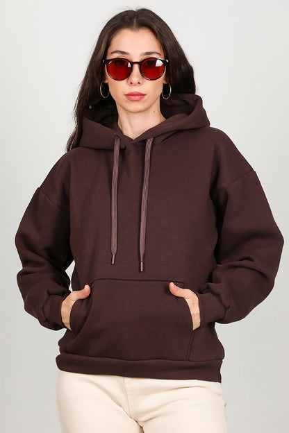 Kadın Kapşonlu Sweat Kahverengi