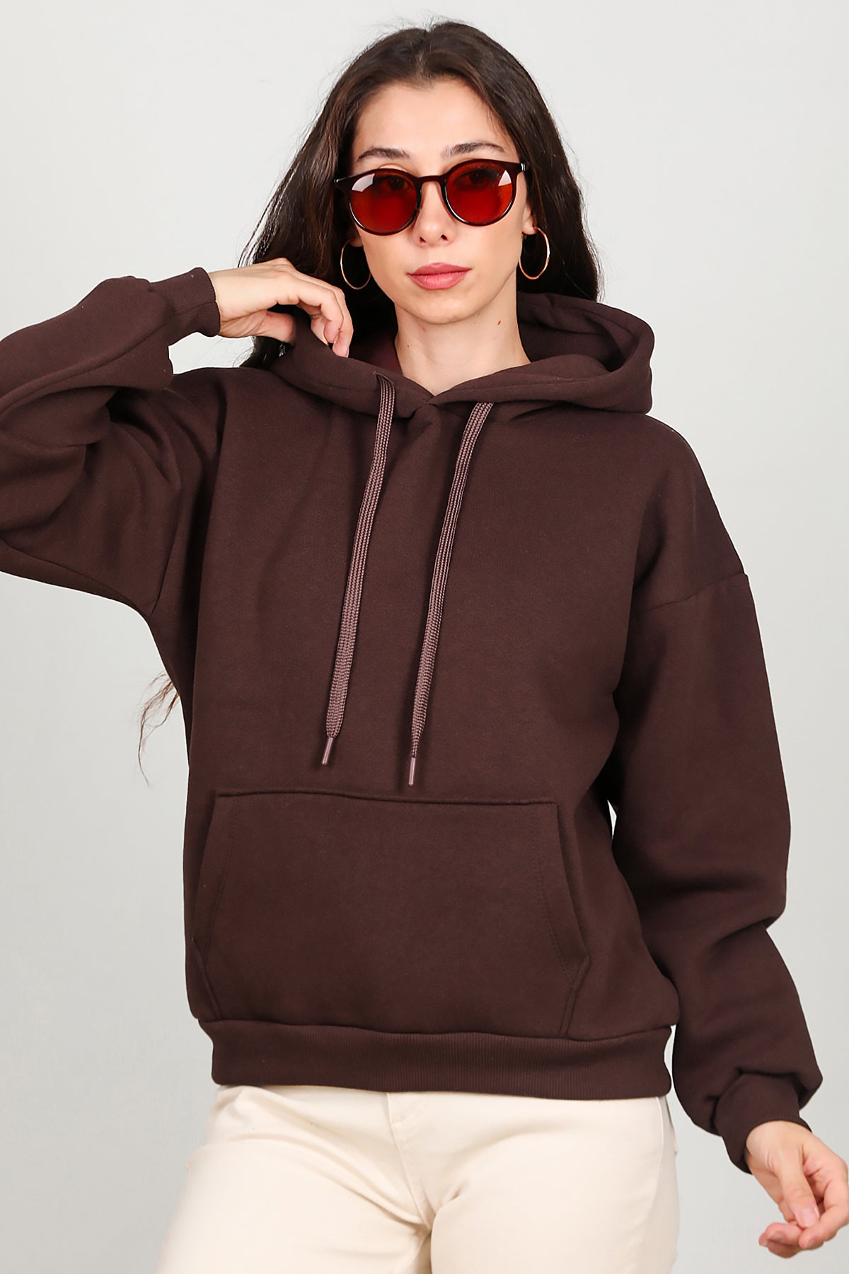 Kadın Kapşonlu Sweat Kahverengi