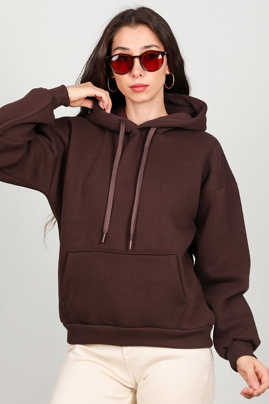 Kadın Kapşonlu Sweat Kahverengi