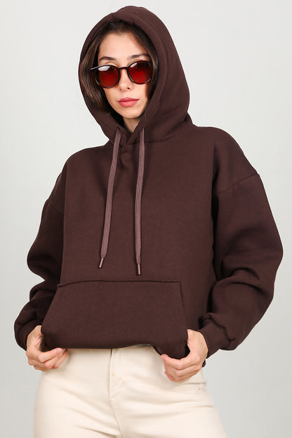 Kadın Kapşonlu Sweat Kahverengi