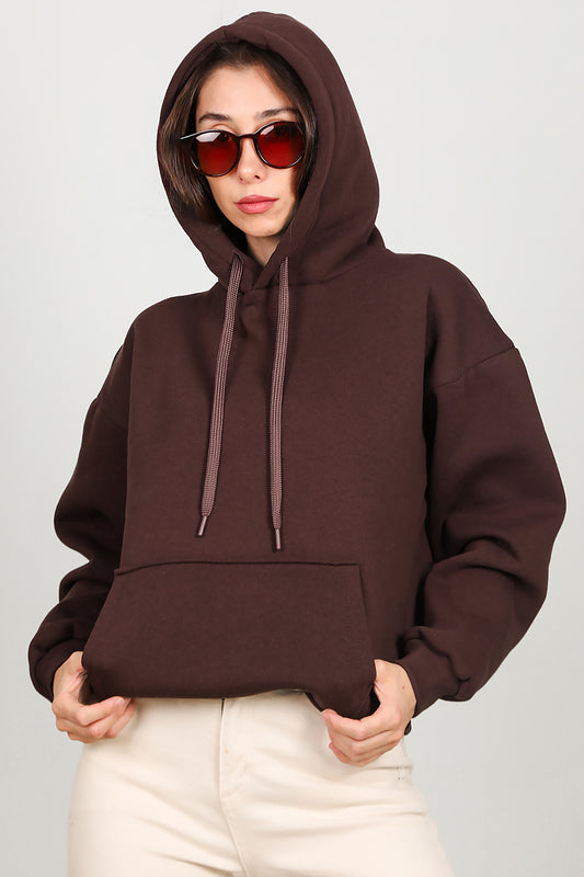 Kadın Kapşonlu Sweat Kahverengi