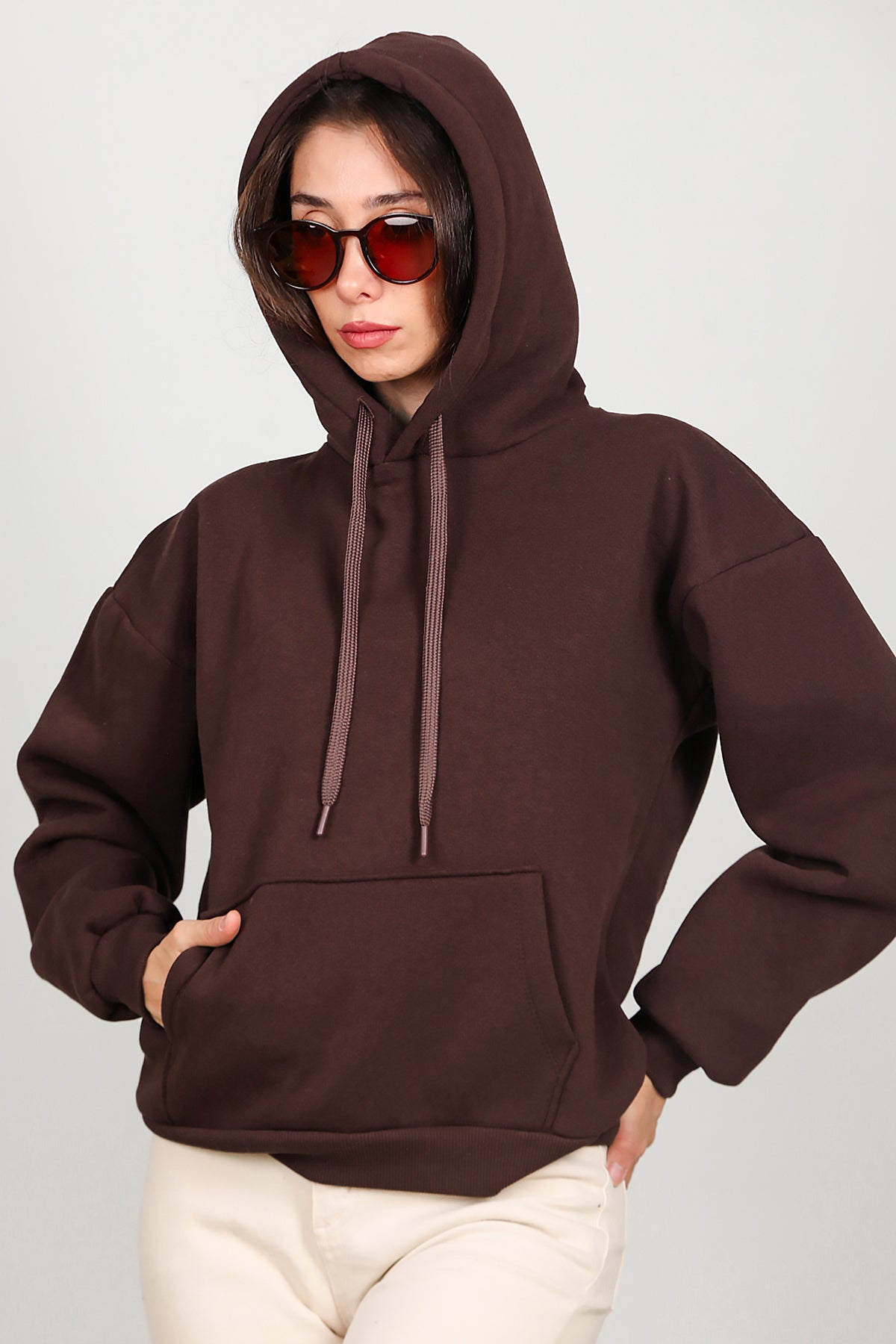 Kadın Kapşonlu Sweat Kahverengi