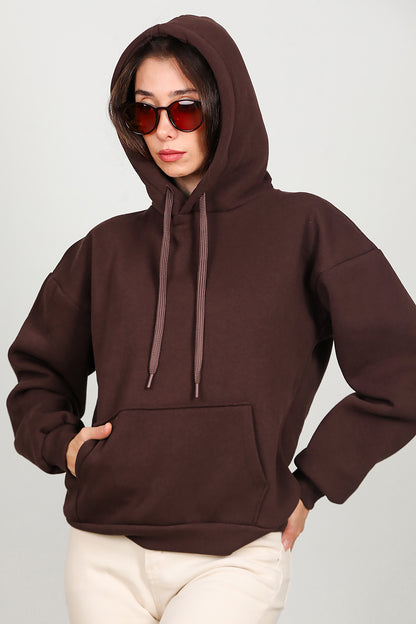 Kadın Kapşonlu Sweat Kahverengi