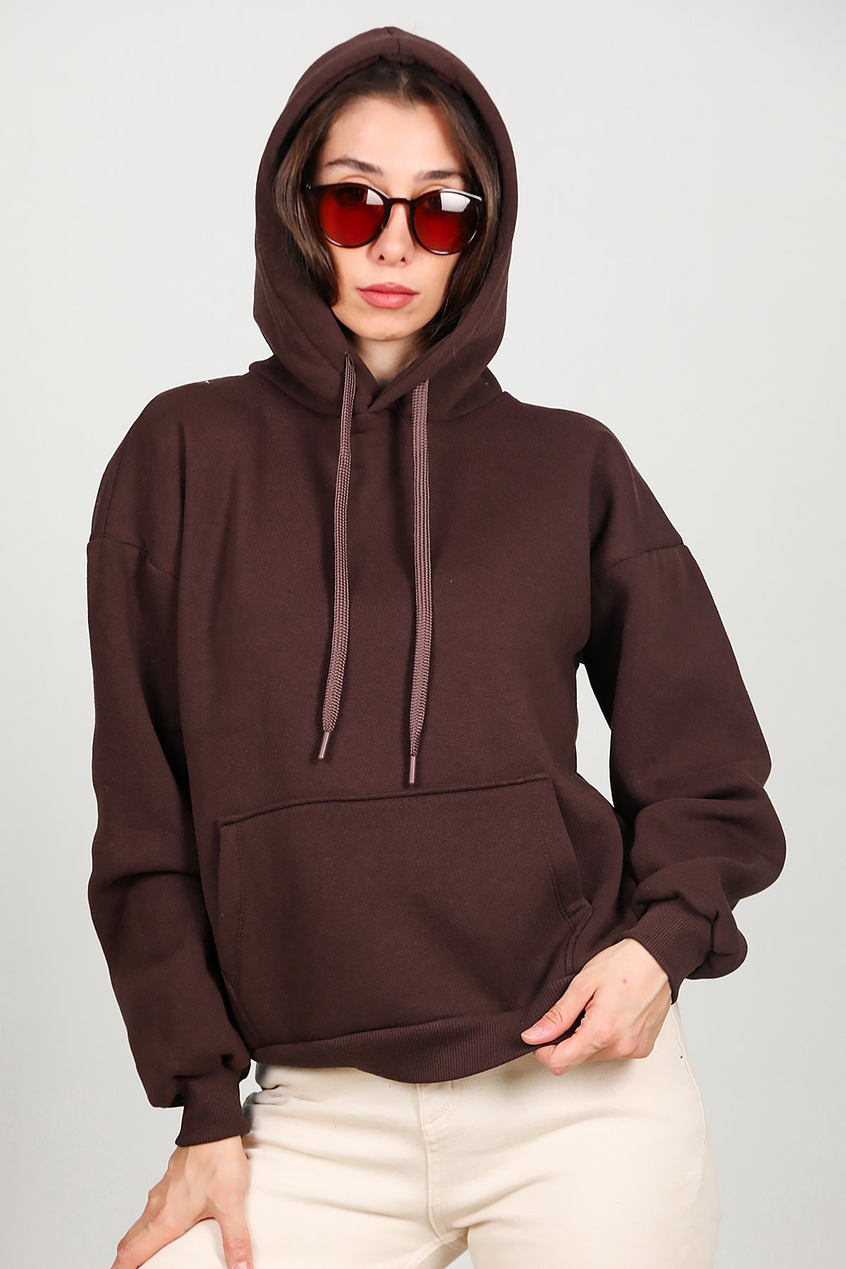 Kadın Kapşonlu Sweat Kahverengi