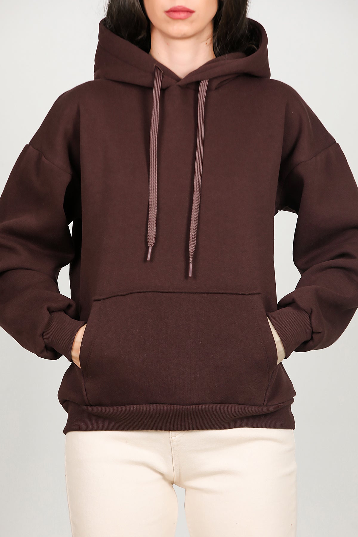 Kadın Kapşonlu Sweat Kahverengi