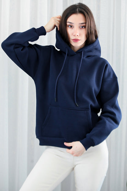 Kadın Kapşonlu Sweat Lacivert