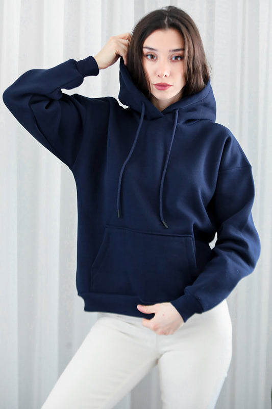 Kadın Kapşonlu Sweat Lacivert