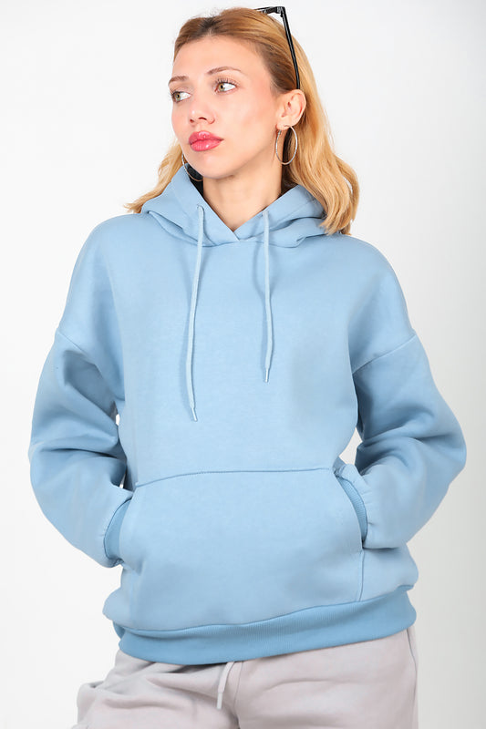 Kadın Kapşonlu Sweat Mavi