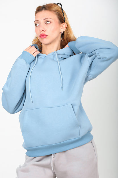 Kadın Kapşonlu Sweat Mavi