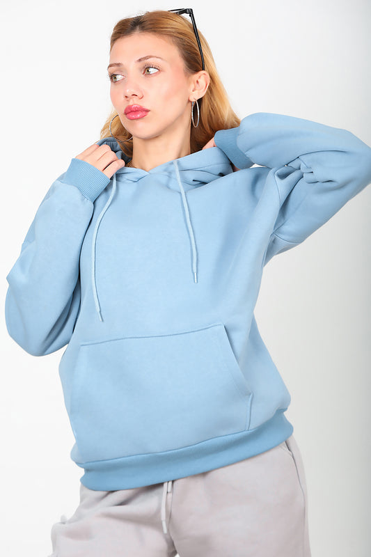 Kadın Kapşonlu Sweat Mavi