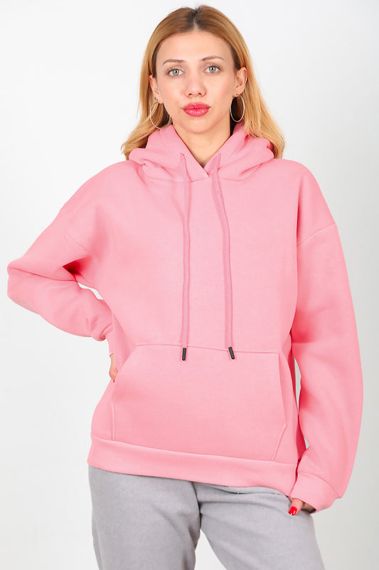 Kadın Kapşonlu Sweat Pembe
