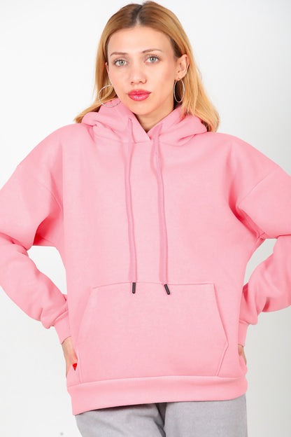 Kadın Kapşonlu Sweat Pembe