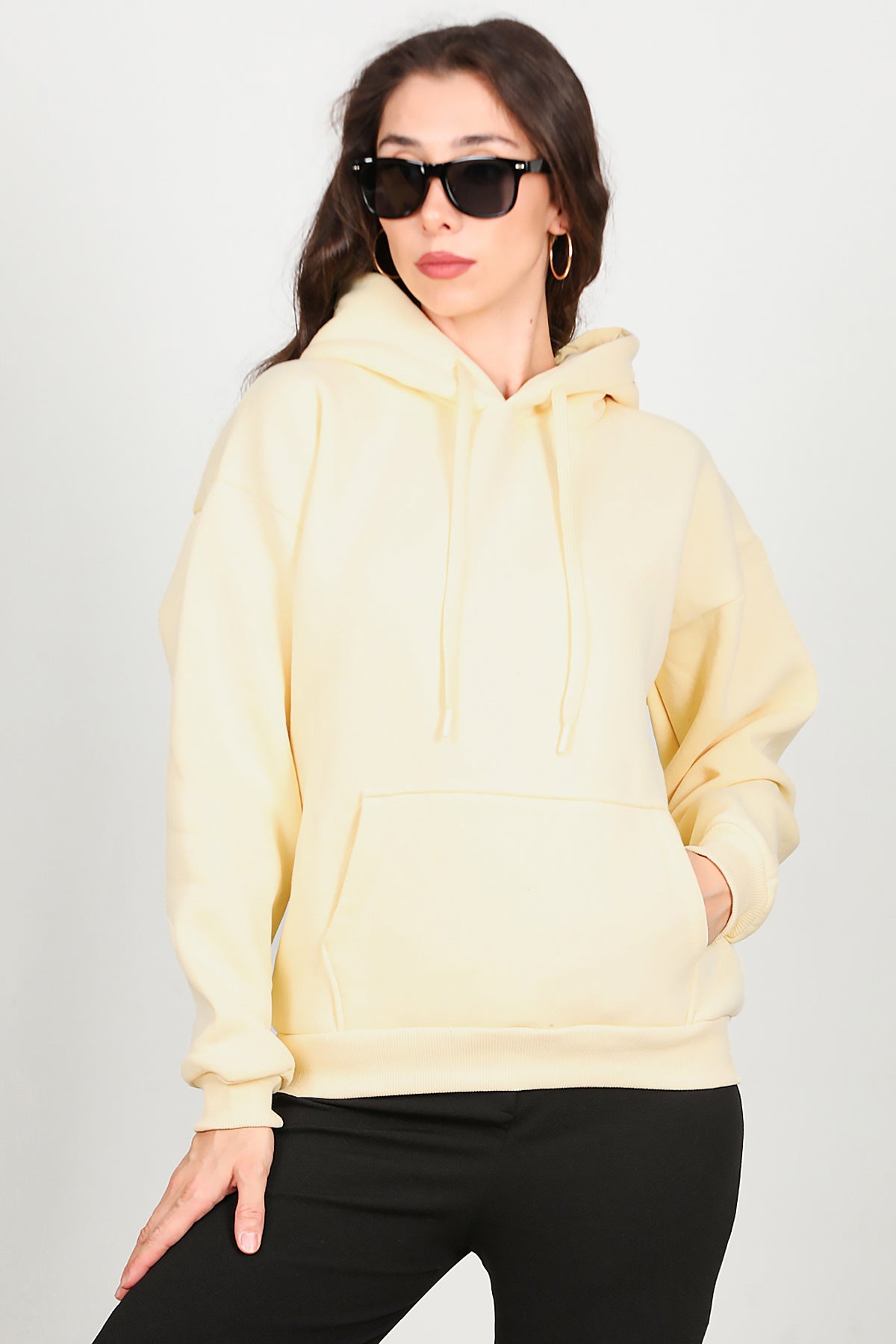 Kadın Kapşonlu Sweat Sarı