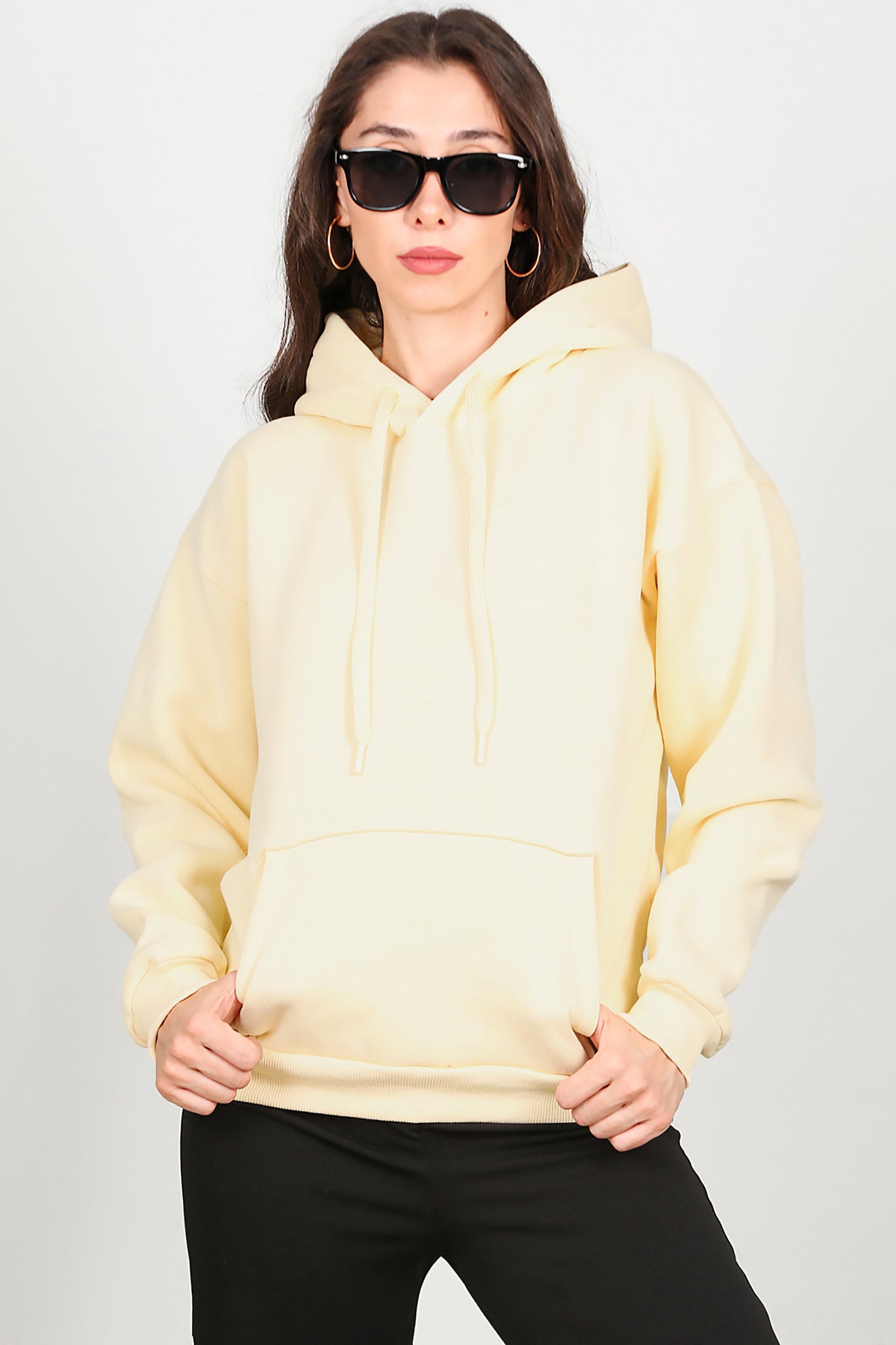 Kadın Kapşonlu Sweat Sarı