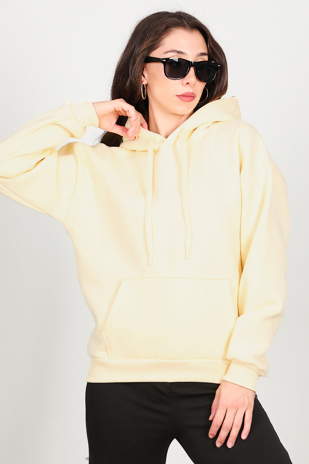 Kadın Kapşonlu Sweat Sarı
