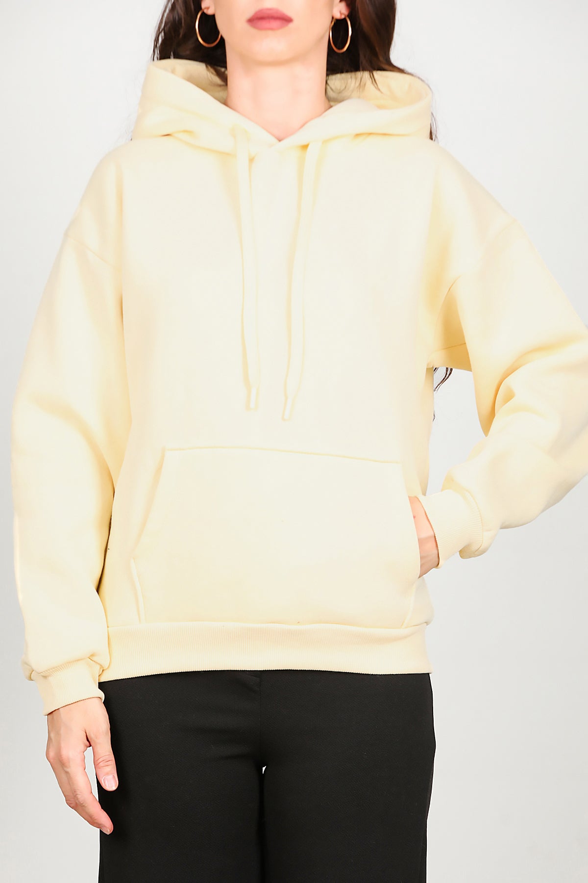 Kadın Kapşonlu Sweat Sarı