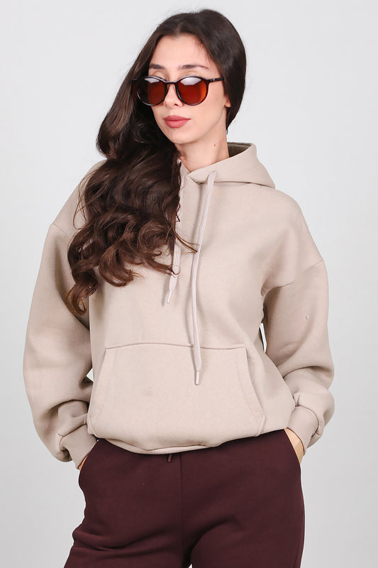 Kadın Kapşonlu Sweat Vizon