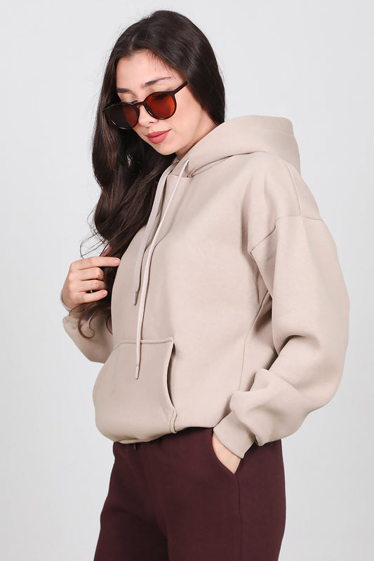 Kadın Kapşonlu Sweat Vizon