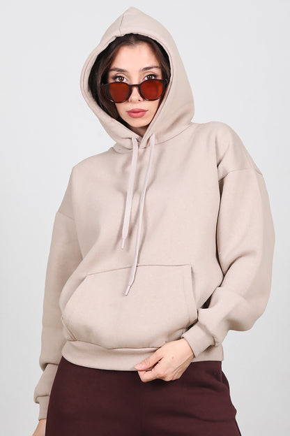 Kadın Kapşonlu Sweat Vizon