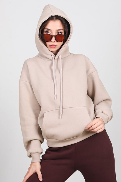 Kadın Kapşonlu Sweat Vizon