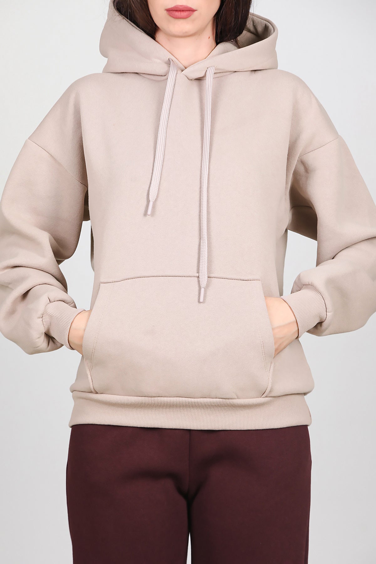 Kadın Kapşonlu Sweat Vizon
