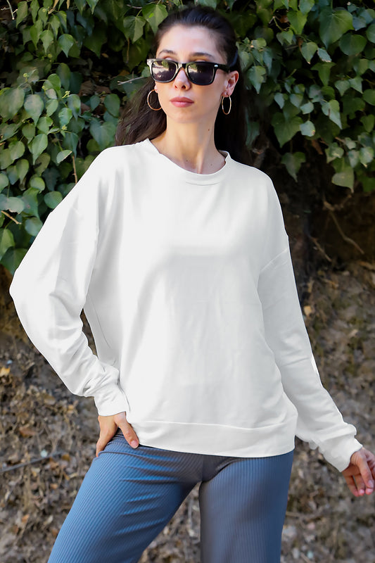Kadın Oversize Bisiklet Yaka Sweat Ekru