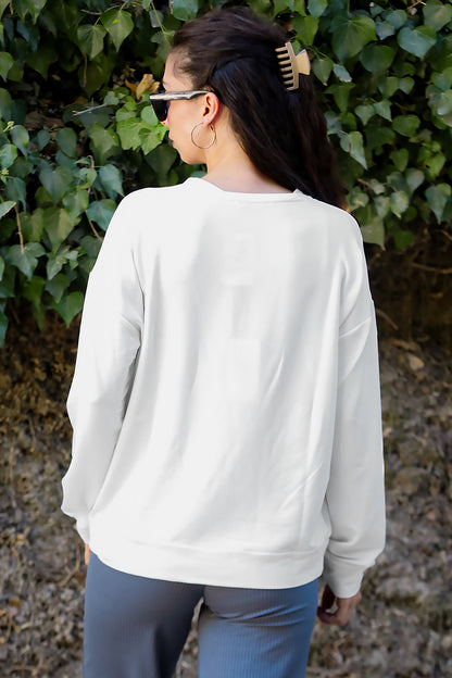 Kadın Oversize Bisiklet Yaka Sweat Ekru
