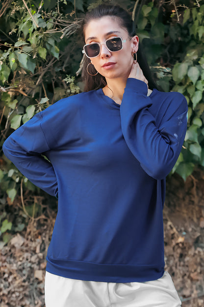 Kadın Oversize Bisiklet Yaka Sweat Lacivert