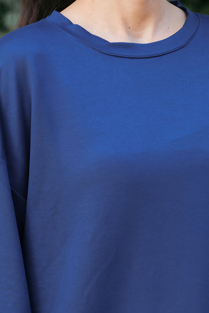 Kadın Oversize Bisiklet Yaka Sweat Lacivert