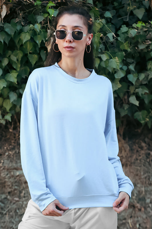 Kadın Oversize Bisiklet Yaka Sweat  Mavi