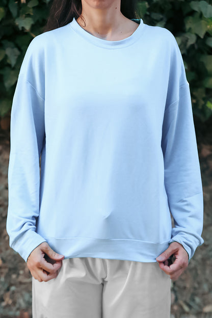 Kadın Oversize Bisiklet Yaka Sweat  Mavi