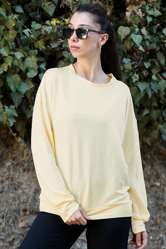 Kadın Oversize Bisiklet Yaka Sweat Sarı