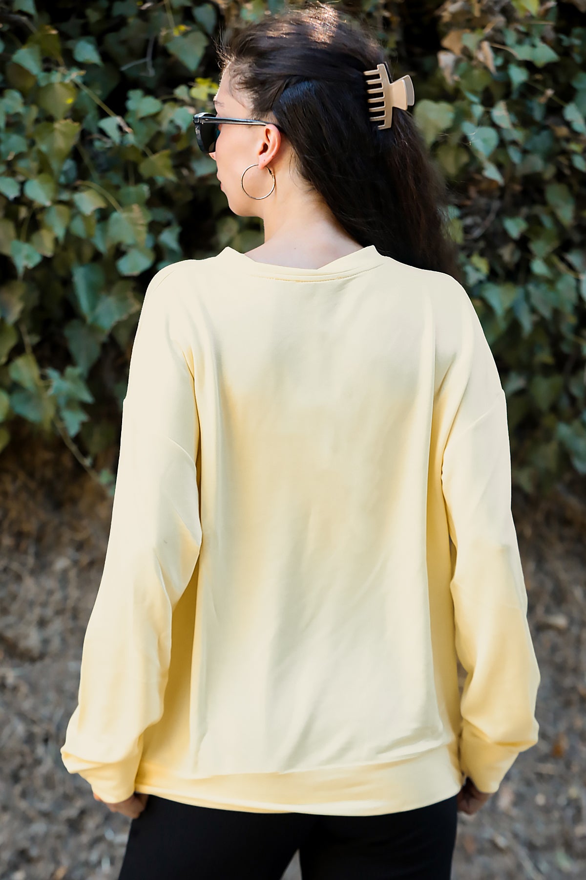 Kadın Oversize Bisiklet Yaka Sweat Sarı