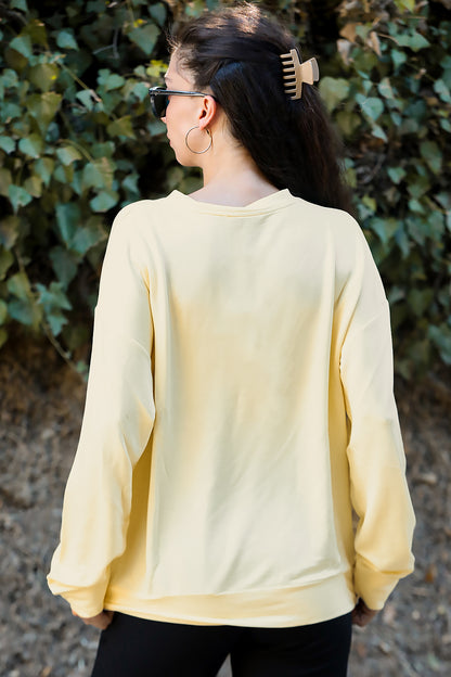 Kadın Oversize Bisiklet Yaka Sweat Sarı